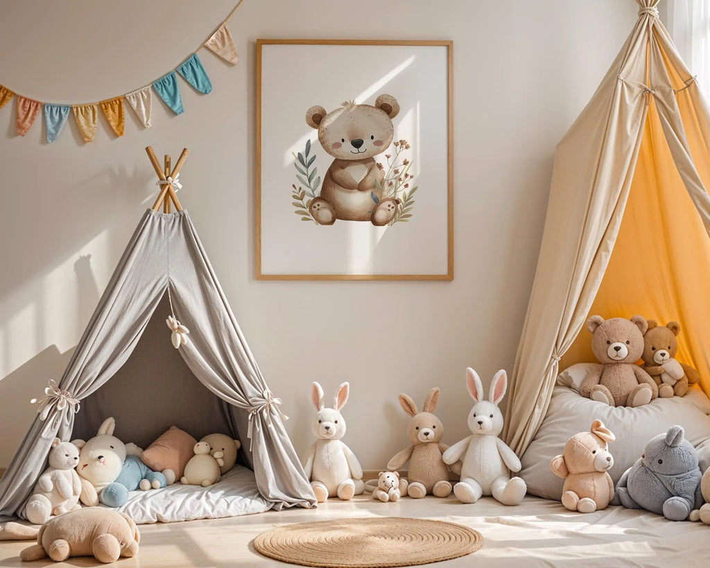 Playroom Ideas | Teddy Bear Nursery Wall Art | Woodland Animal Baby Decor wall art print, modern home decor, unframed artwork by Nomad & Nest