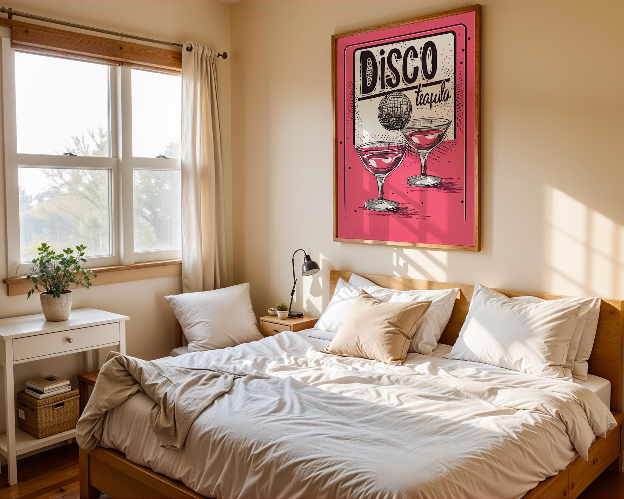 Colourful Prints | Disco Tequila Cocktail Print | Retro Pink Bar Decor wall art print, modern home decor, unframed artwork by Nomad & Nest