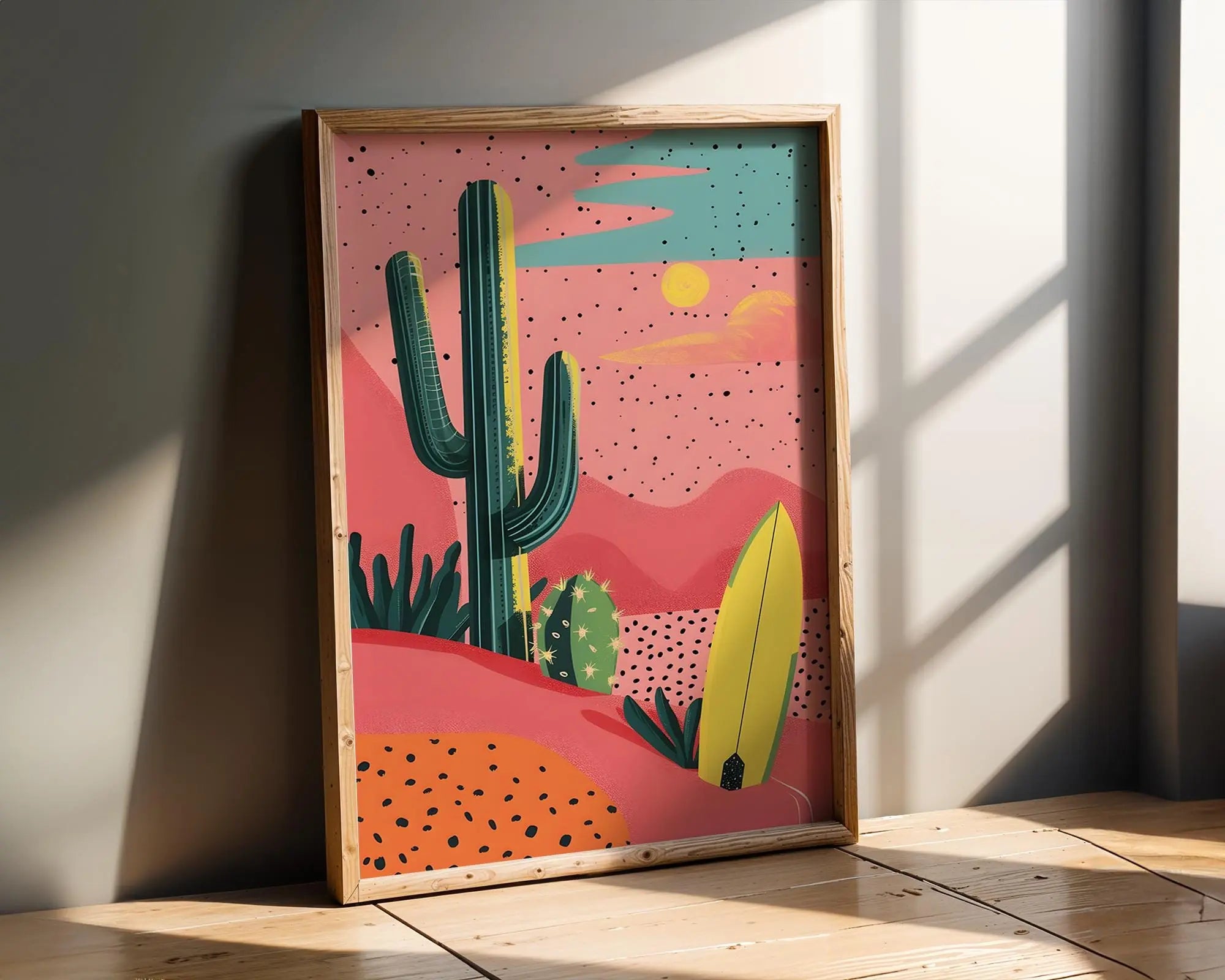 Modern Pop Art | Retro Desert  Print | Cactus & Surfboard Illustration wall art print, modern home decor, unframed artwork by Nomad & Nest