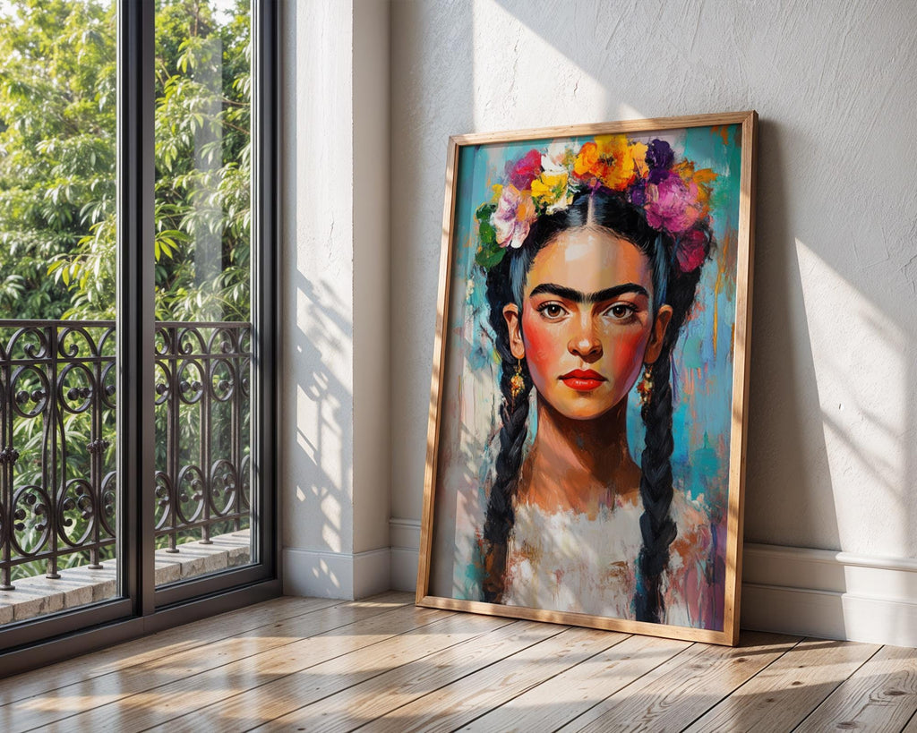 Frida Kahlo Portrait Print | Impasto Floral Crown, Mexican Folk Art wall art print, modern home decor, unframed artwork by Nomad & Nest