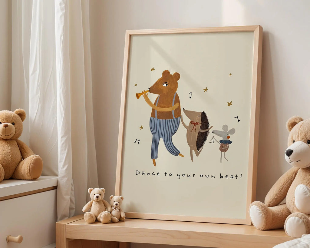 Playroom Ideas | Dance To Your Own Beat Nursery Wall Art Boho Animal Music Print wall art print, modern home decor, unframed artwork by Nomad & Nest