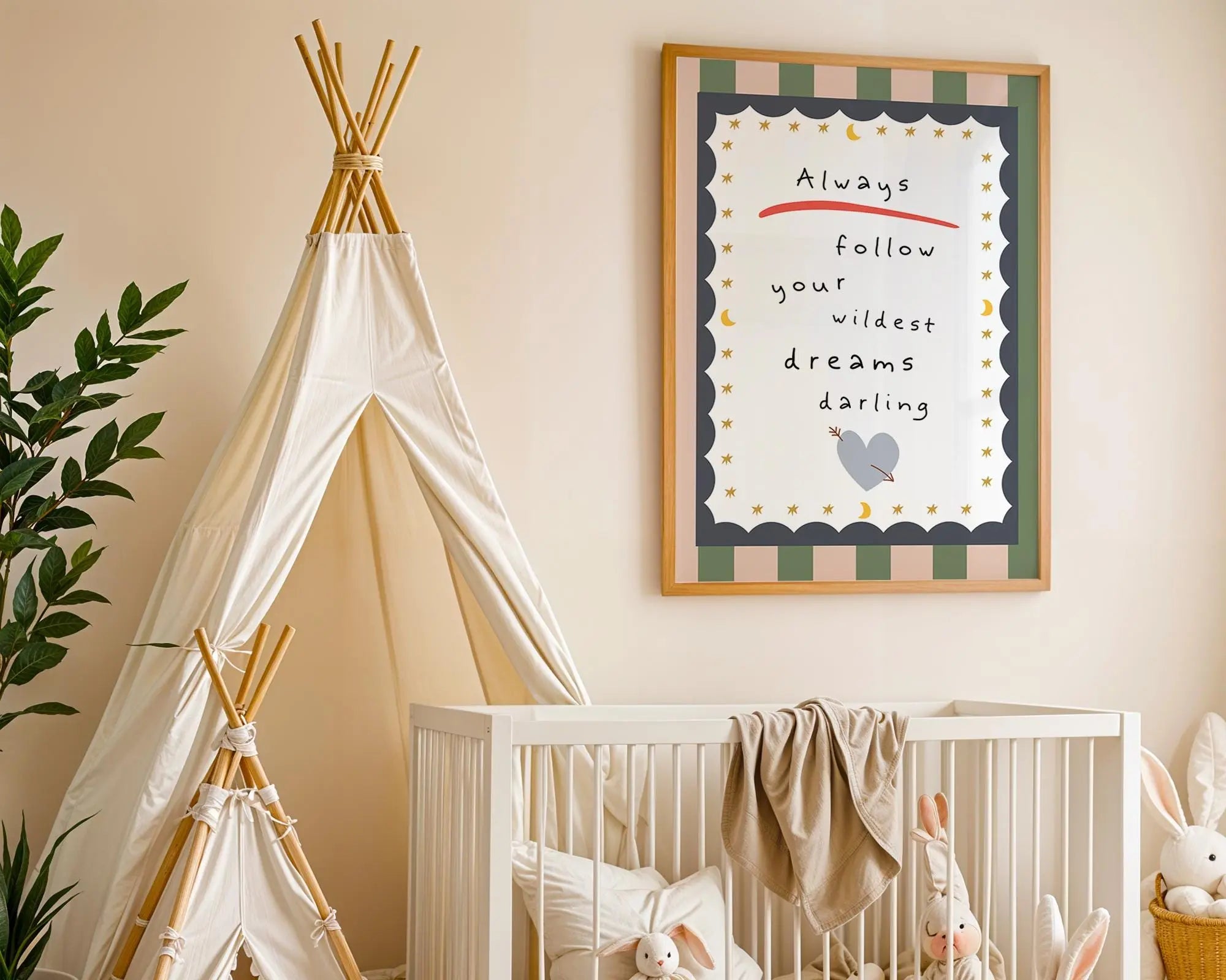Playroom Ideas | Follow Your Wildest Dreams Nursery Wall Art | Moon Quote Print wall art print, modern home decor, unframed artwork by Nomad & Nest