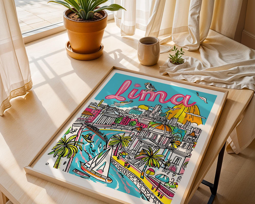 Lima Peru Travel Poster | Retro Coastal City Art Print wall art print, modern home decor, unframed artwork by Nomad & Nest