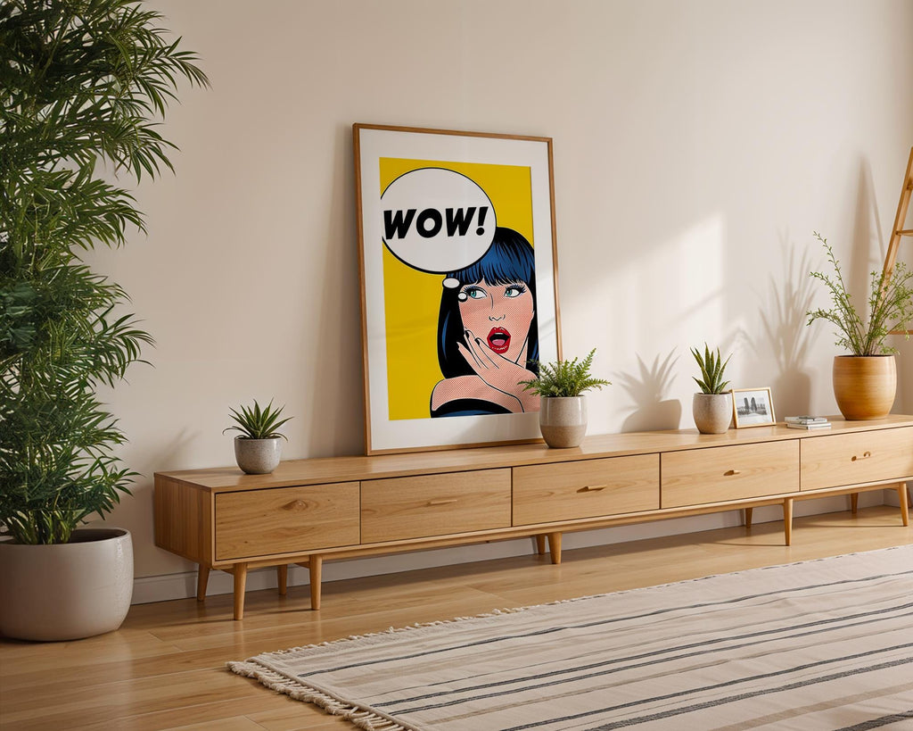 Modern Pop Art | Girl  Print | Retro Comic Style, Bold Yellow & Blue wall art print, modern home decor, unframed artwork by Nomad & Nest