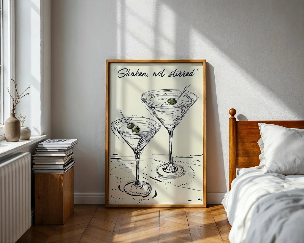 Martini Line Drawing Print – 'Shaken Not Stirred' Cocktail Art wall art print, modern home decor, unframed artwork by Nomad & Nest