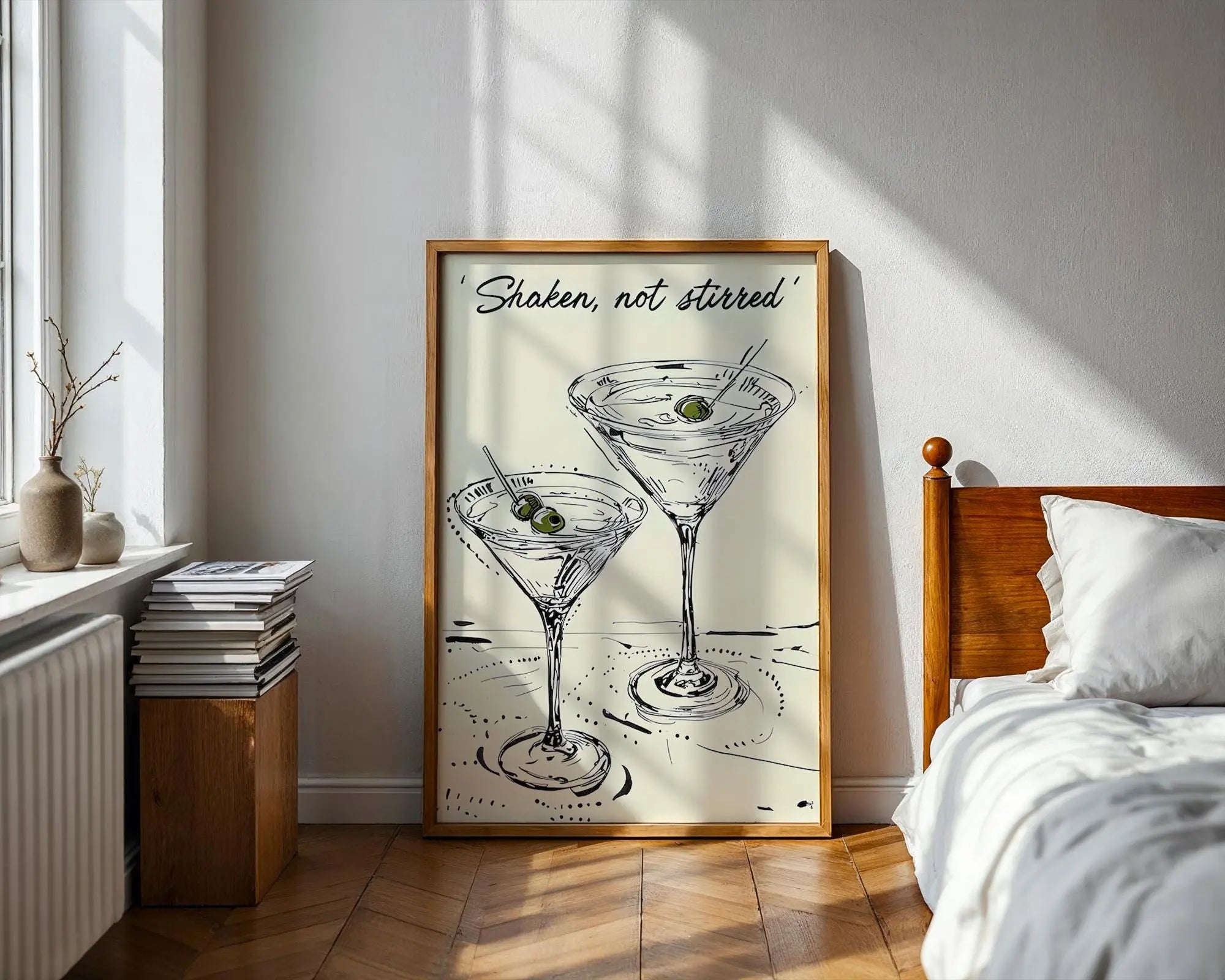 Martini Line Drawing Print – 'Shaken Not Stirred' Cocktail Art wall art print, modern home decor, unframed artwork by Nomad & Nest