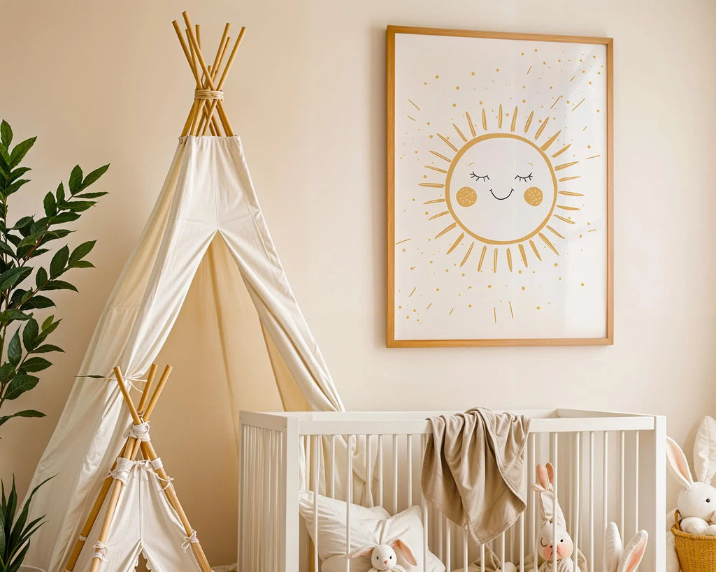Playroom Ideas | Smiling Sun Nursery Wall Art | Boho Celestial Baby Decor wall art print, modern home decor, unframed artwork by Nomad & Nest