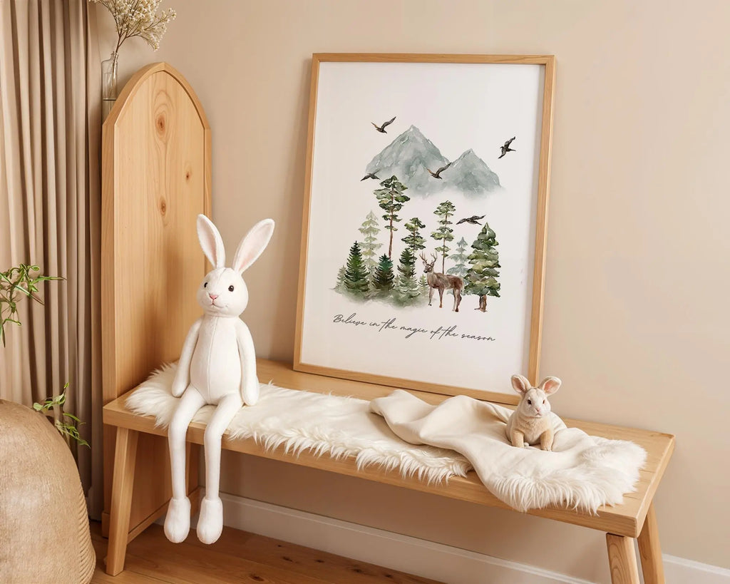 Playroom Ideas | Woodland Deer Nursery Wall Art | Forest Landscape Quote Print wall art print, modern home decor, unframed artwork by Nomad & Nest
