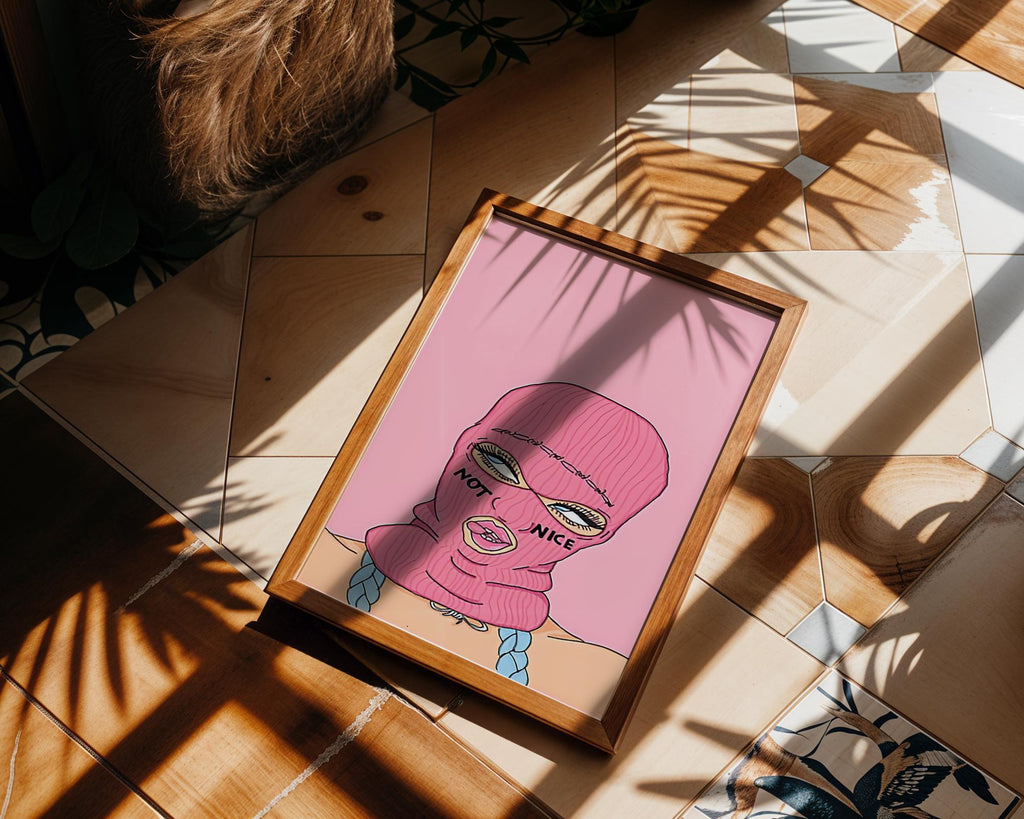 Modern Pop Art | Pink Balaclava Girl Print | Feminist Illustration wall art print, modern home decor, unframed artwork by Nomad & Nest