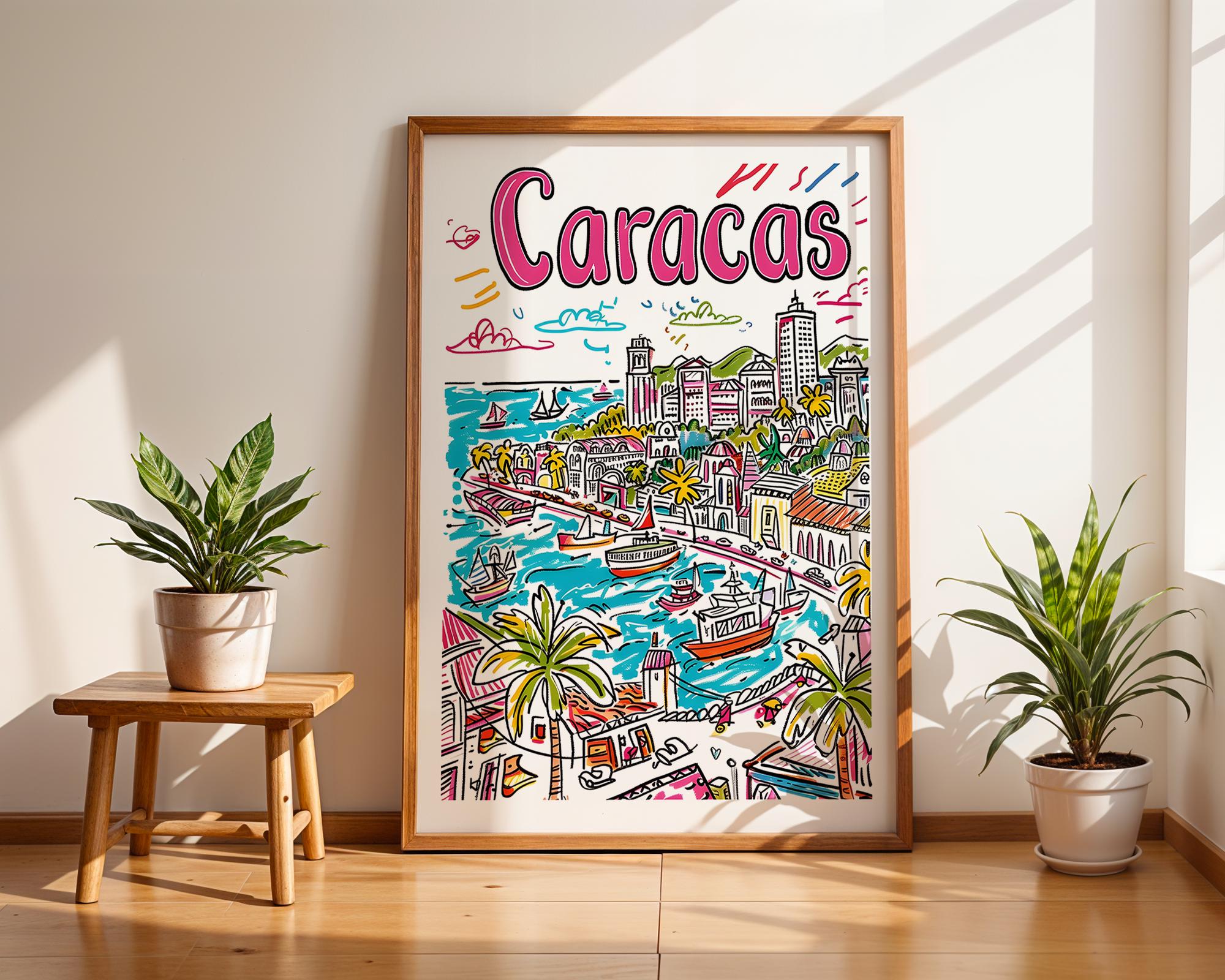 Caracas Venezuela Print | Colorful Cityscape Travel Poster wall art print, modern home decor, unframed artwork by Nomad & Nest