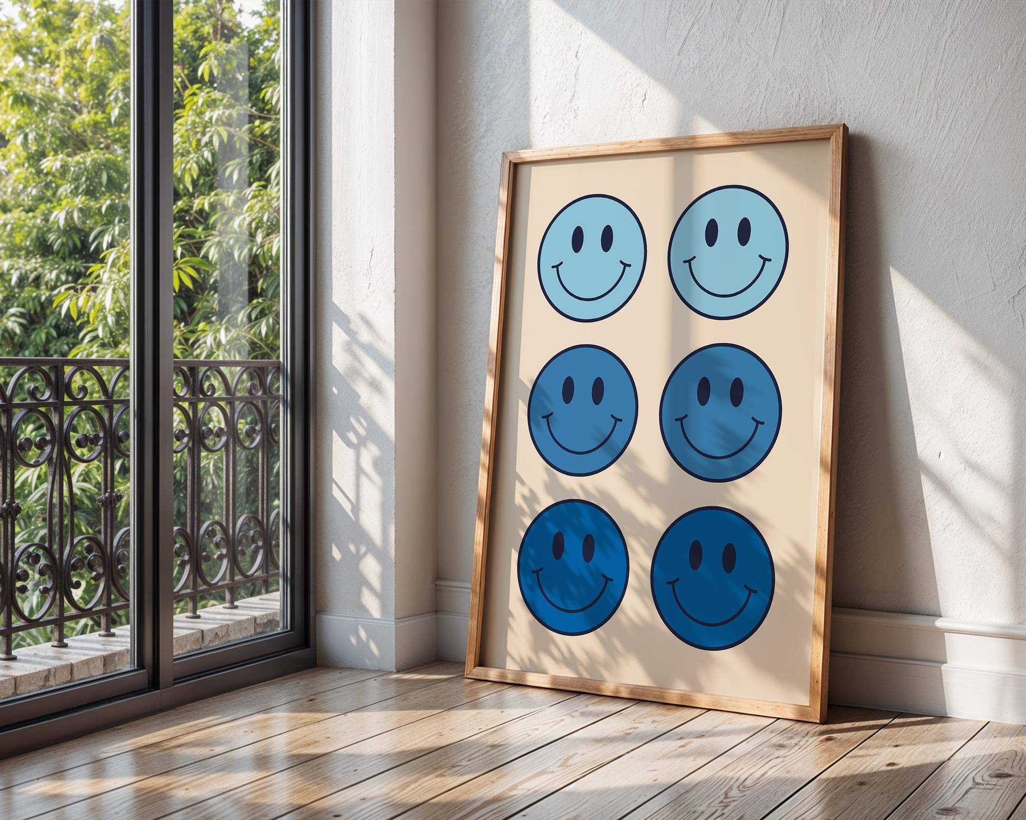 Blue Smiley Face Print | Retro Pop Art Decor wall art print, modern home decor, unframed artwork by Nomad & Nest