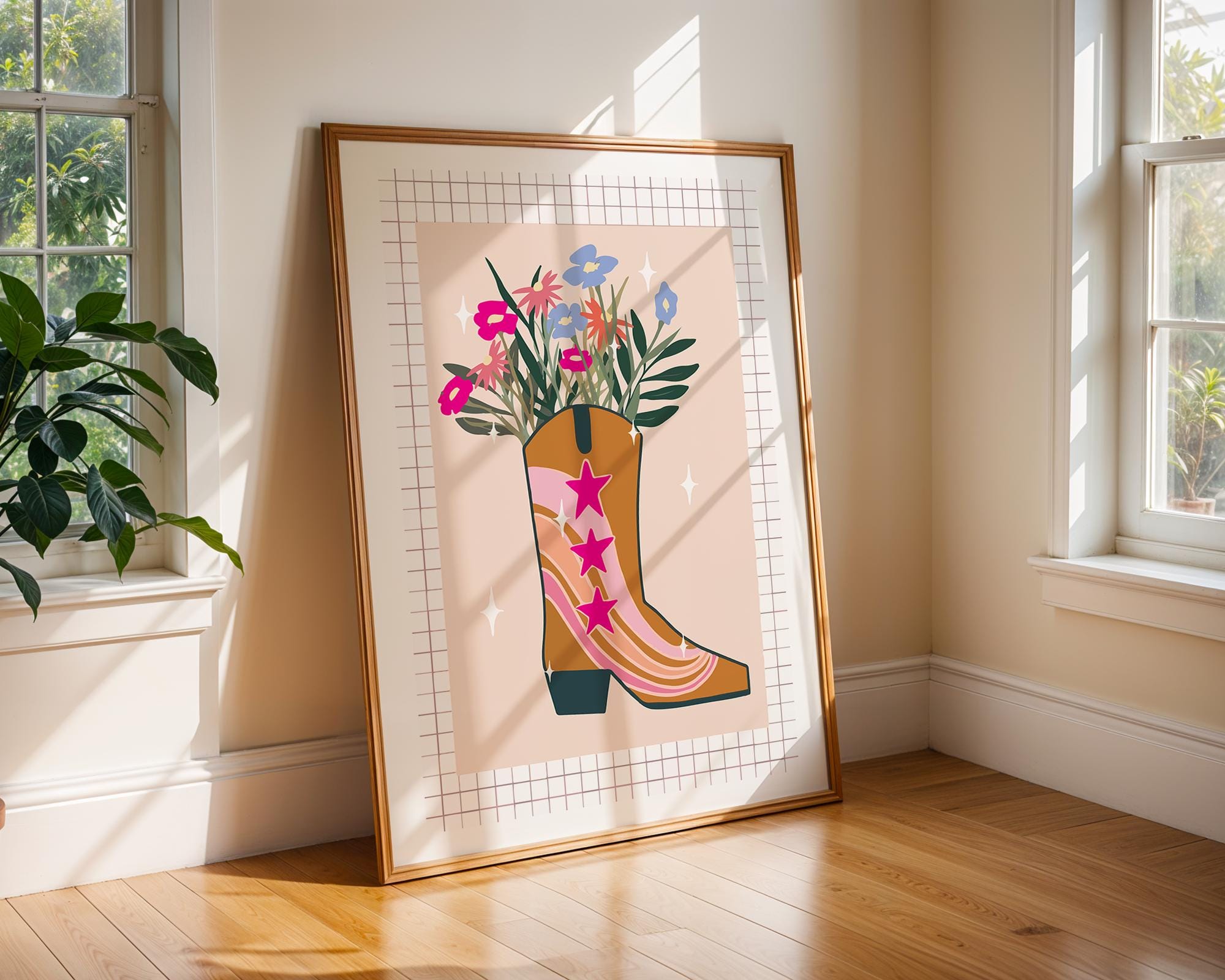 Cowgirl Boot Floral Print | Western Boho Wall Art wall art print, modern home decor, unframed artwork by Nomad & Nest
