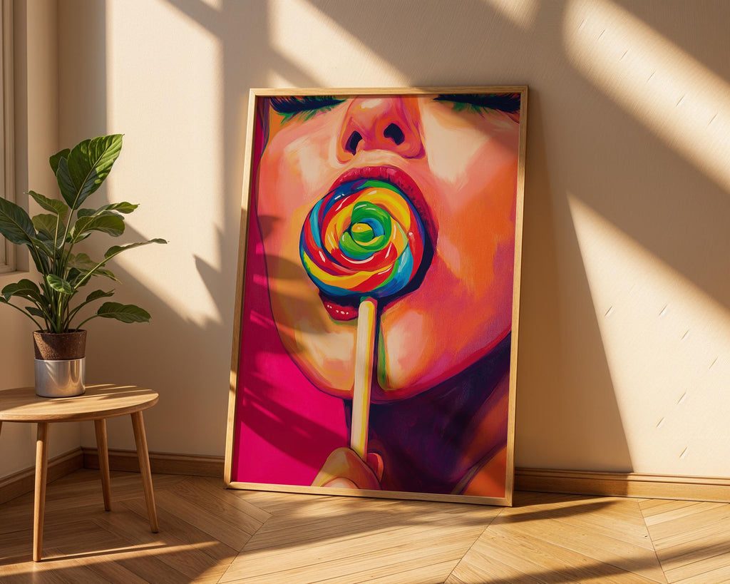 Pop Art Woman Lollipop Print | Rainbow Candy Wall Art wall art print, modern home decor, unframed artwork by Nomad & Nest