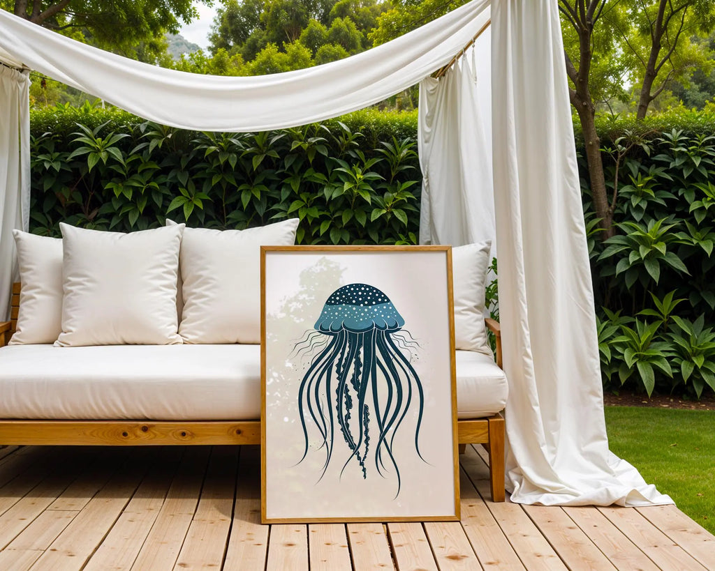 Blue Jellyfish Art Print, Deep Sea Nautical Wall Decor wall art print, modern home decor, unframed artwork by Nomad & Nest