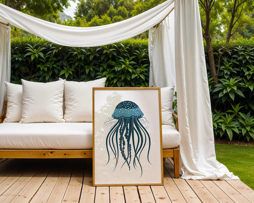 Blue Jellyfish Art Print, Deep Sea Nautical Wall Decor wall art print, modern home decor, unframed artwork by Nomad & Nest