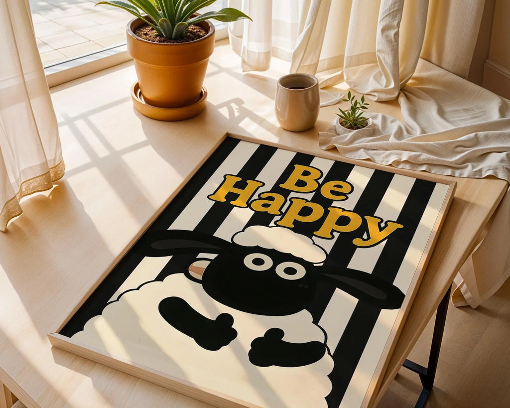 Positive Emotion | Be Happy Wall Art | Sheep Illustration Playful Nursery Decor wall art print, modern home decor, unframed artwork by Nomad & Nest