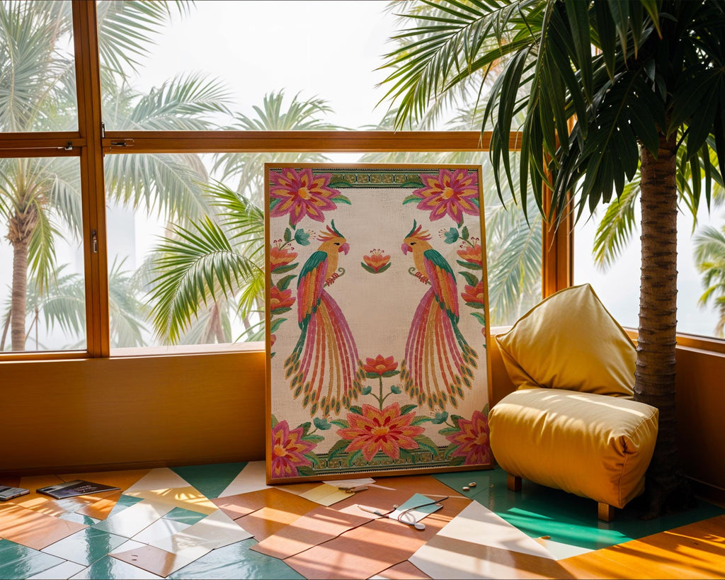 Tropical Parrot Art Print | Colorful Floral, Exotic Bird Wall Art wall art print, modern home decor, unframed artwork by Nomad & Nest