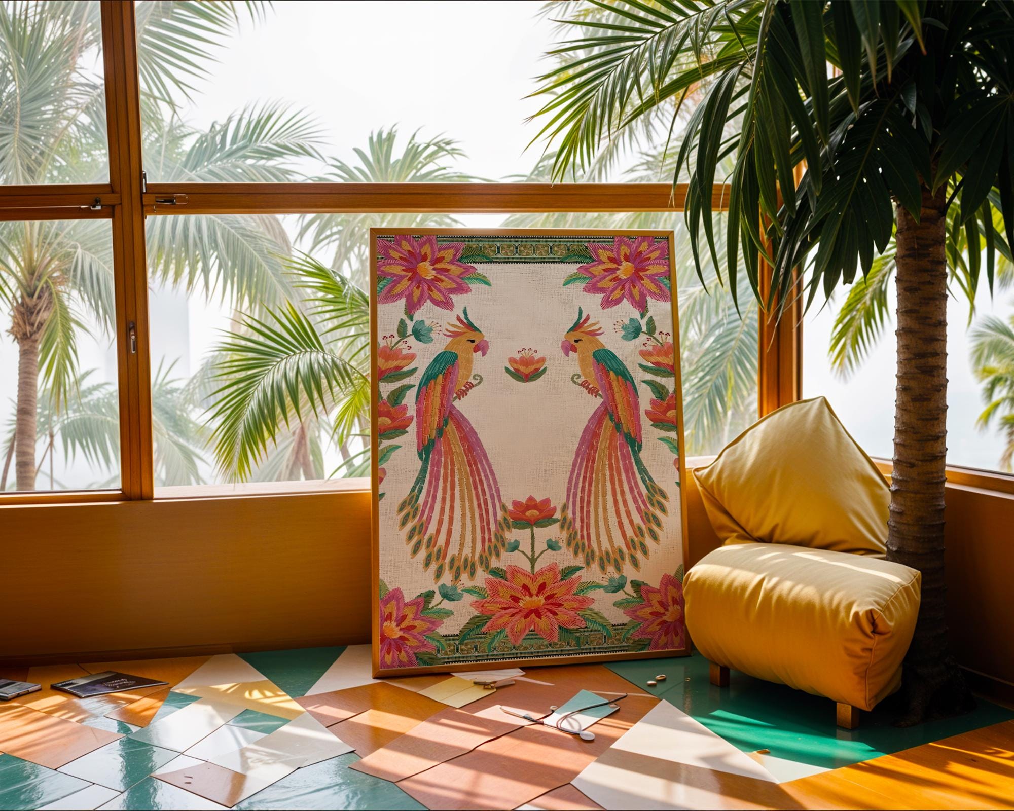 Tropical Parrot Art Print | Colorful Floral, Exotic Bird Wall Art wall art print, modern home decor, unframed artwork by Nomad & Nest