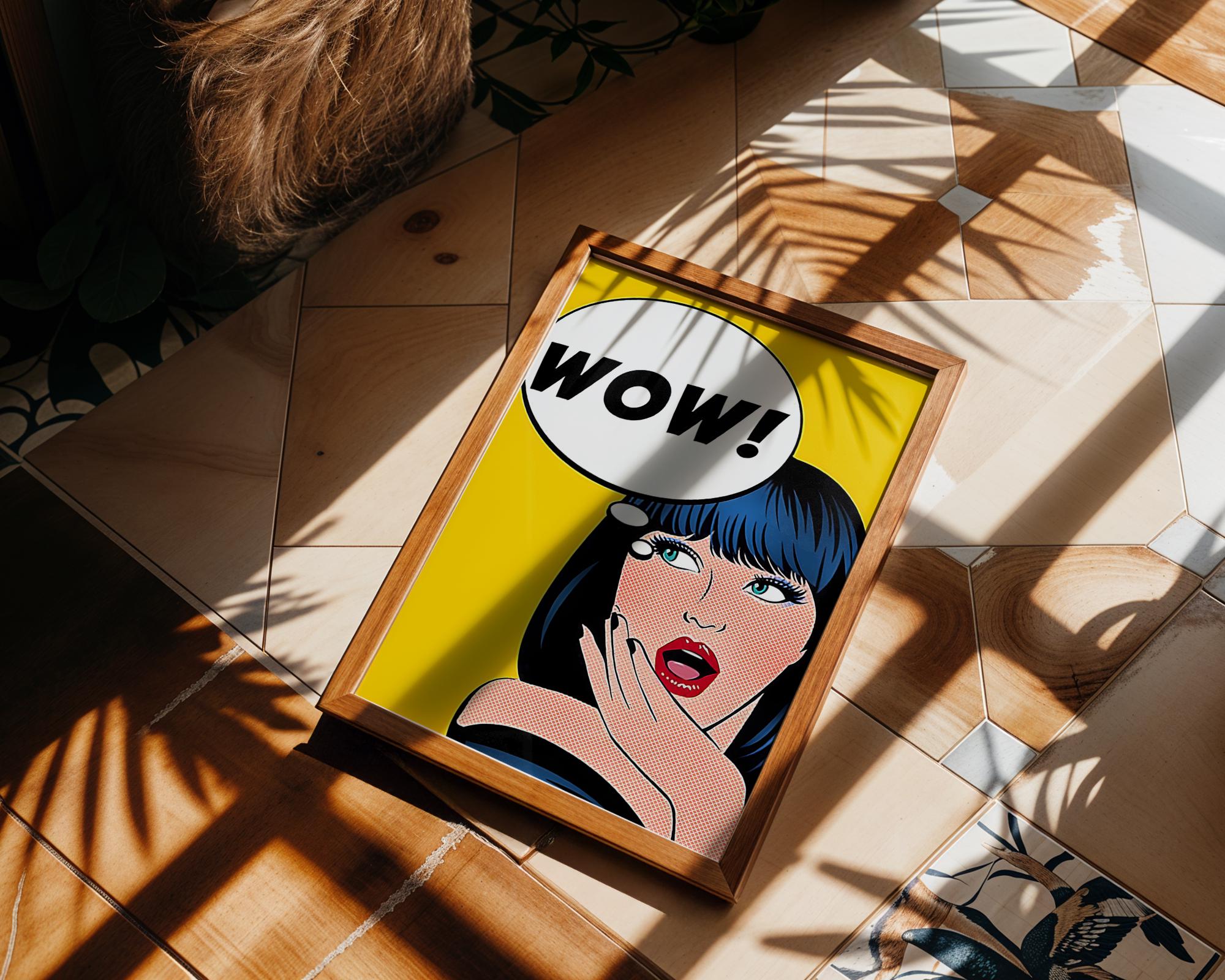 Modern Pop Art | Girl  Print | Retro Comic Style, Bold Yellow & Blue wall art print, modern home decor, unframed artwork by Nomad & Nest