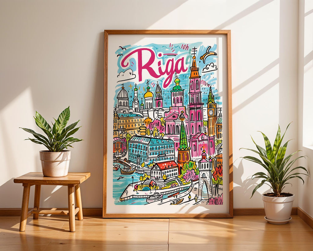 Riga Latvia Travel Poster | Colorful Baltic City Illustration wall art print, modern home decor, unframed artwork by Nomad & Nest