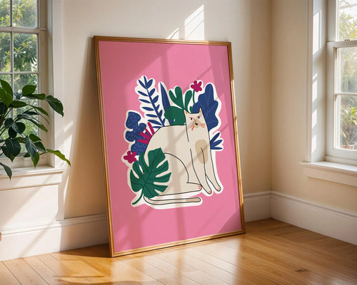 Cat Botanical Print | Whimsical Animal Wall Art wall art print, modern home decor, unframed artwork by Nomad & Nest