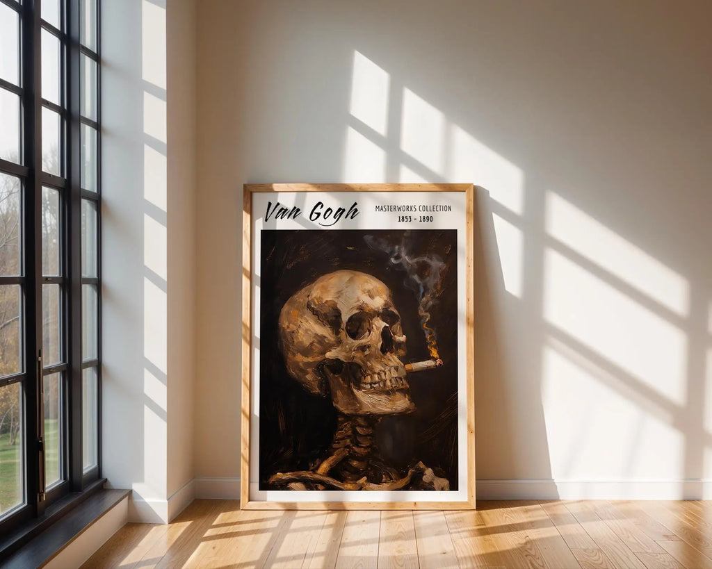 Van Gogh Print | Skull with Cigarette  | Famous Gothic Oil Painting Poster | Dark Macabre Fine Art Wall Artwork for Home or Office | Kitchen wall art print, modern home decor, unframed artwork by Nomad & Nest