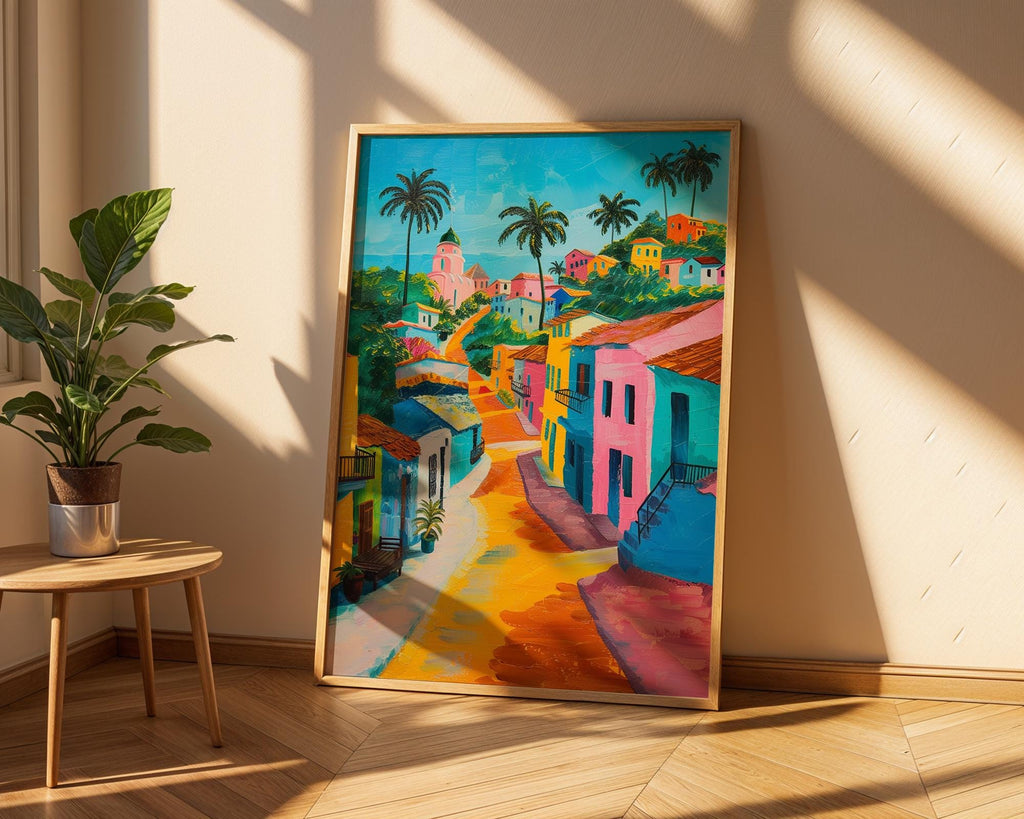 Colourful Prints | Tropical Village Art Print |  Boho Coastal Home Decor wall art print, modern home decor, unframed artwork by Nomad & Nest
