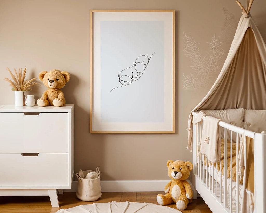 Playroom Ideas | Sleeping Baby Line Art Print | Modern Nursery Wall Ar wall art print, modern home decor, unframed artwork by Nomad & Nest