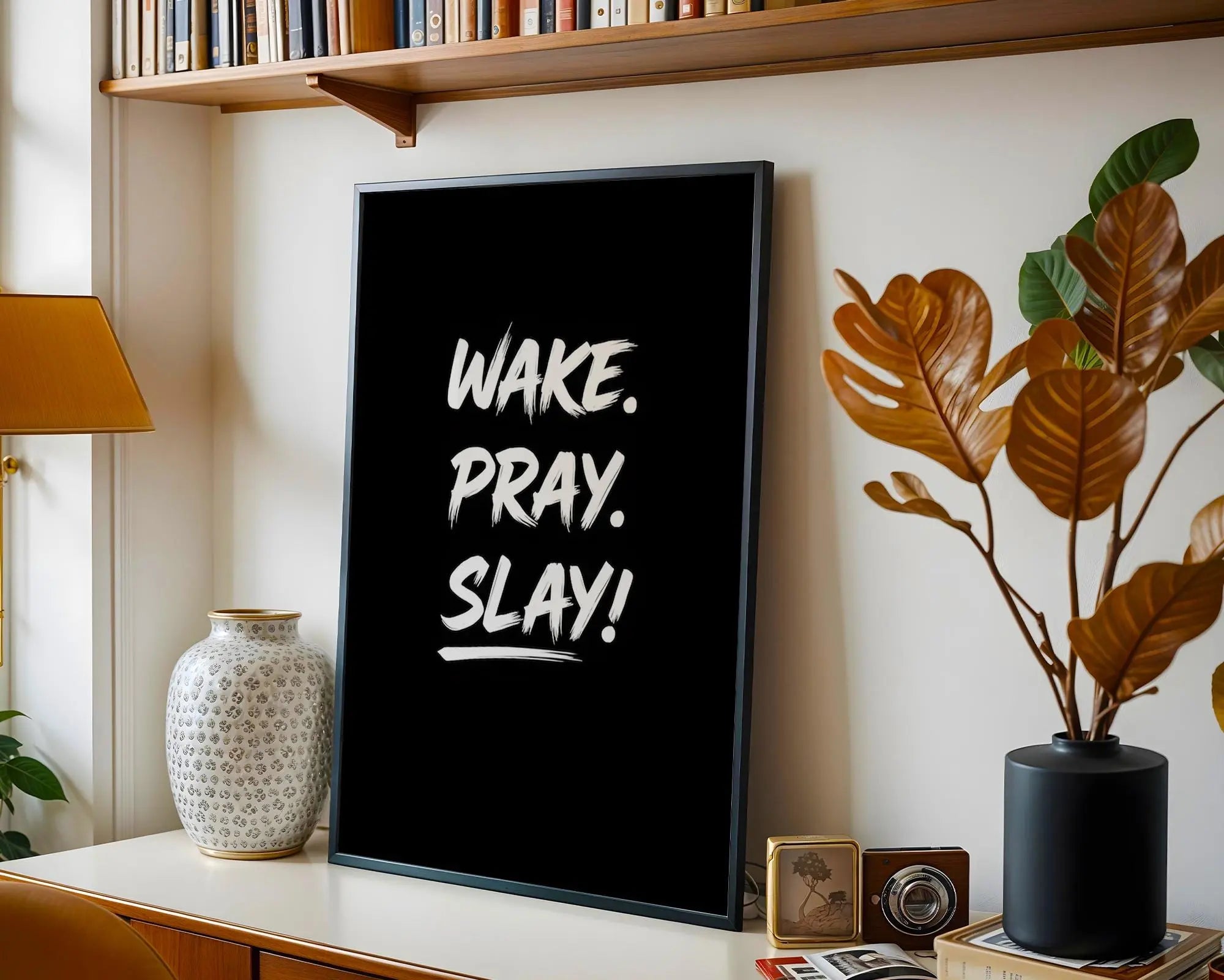 Positive Emotion | Wake Pray Slay Quote Print | Faith Inspired Bold Typography Wall Art wall art print, modern home decor, unframed artwork by Nomad & Nest