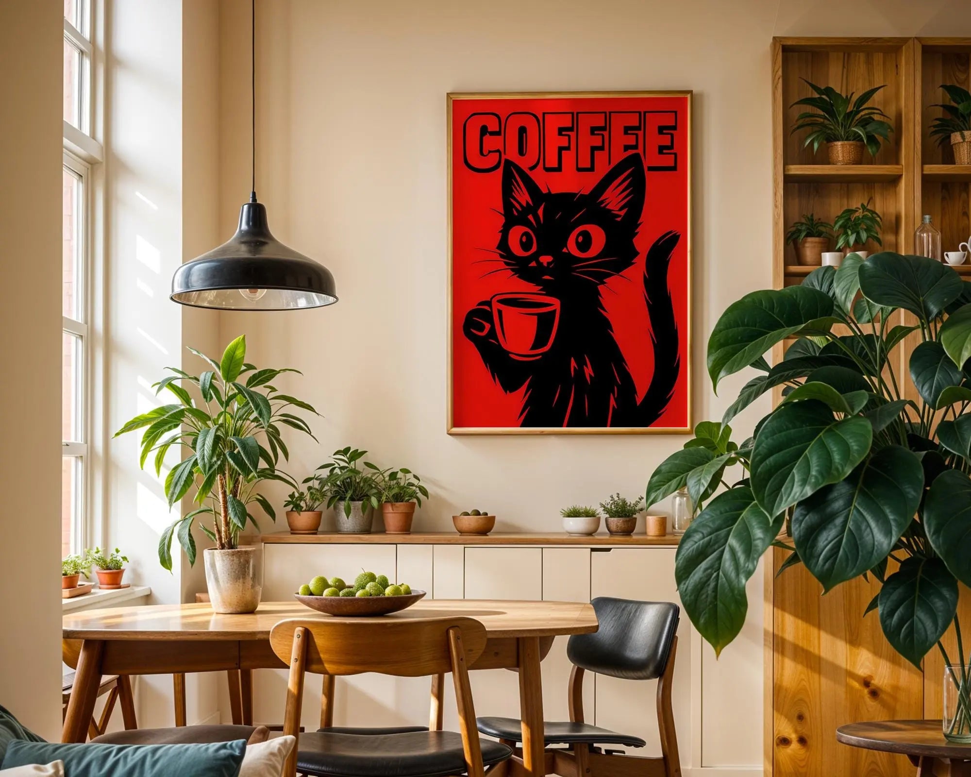 Positive Emotion | Coffee Cat Art Print | Bold Retro Graphic Poster wall art print, modern home decor, unframed artwork by Nomad & Nest