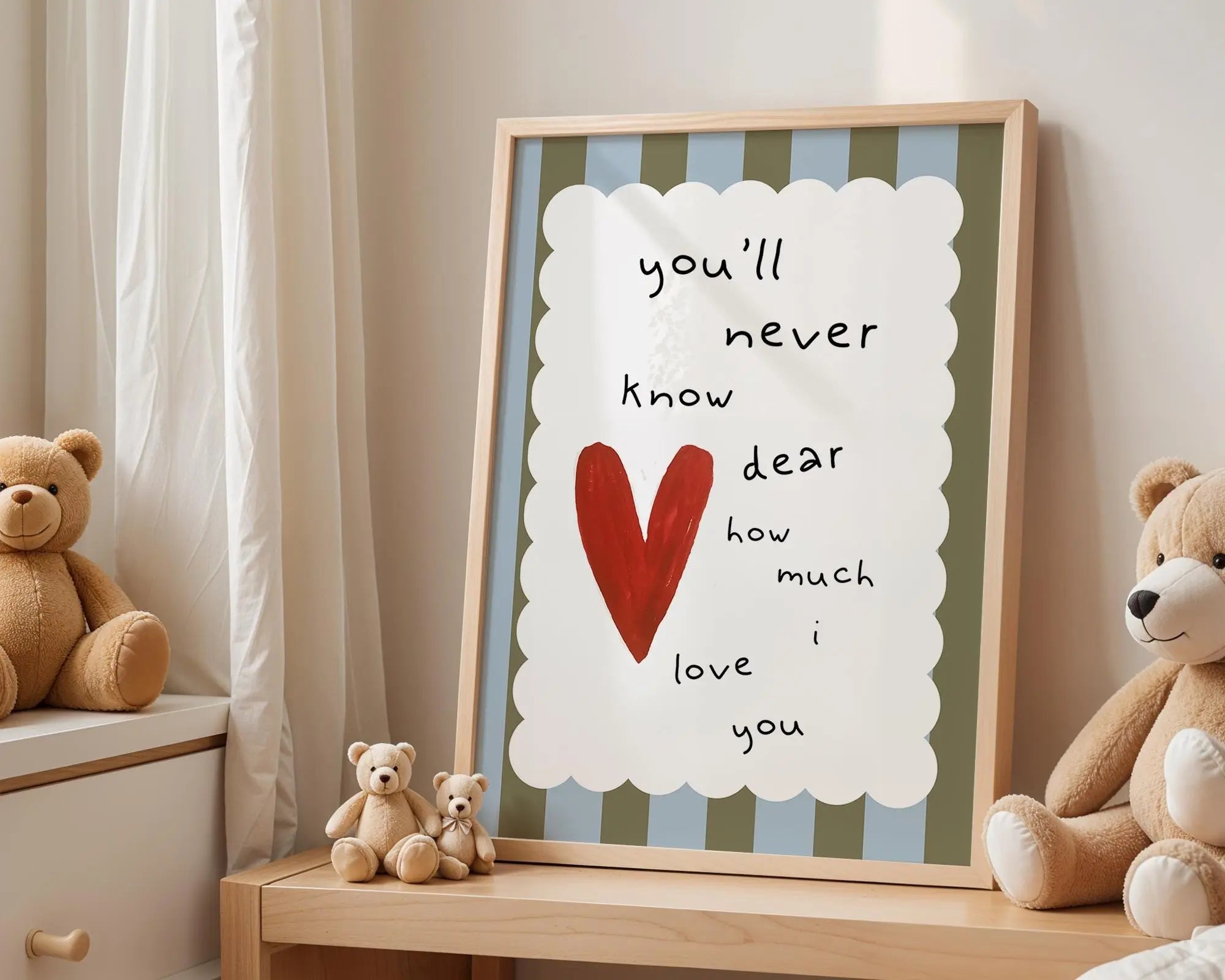 Playroom Ideas | Never Know How Much Love Nursery Wall Art | Heart Quote Print wall art print, modern home decor, unframed artwork by Nomad & Nest