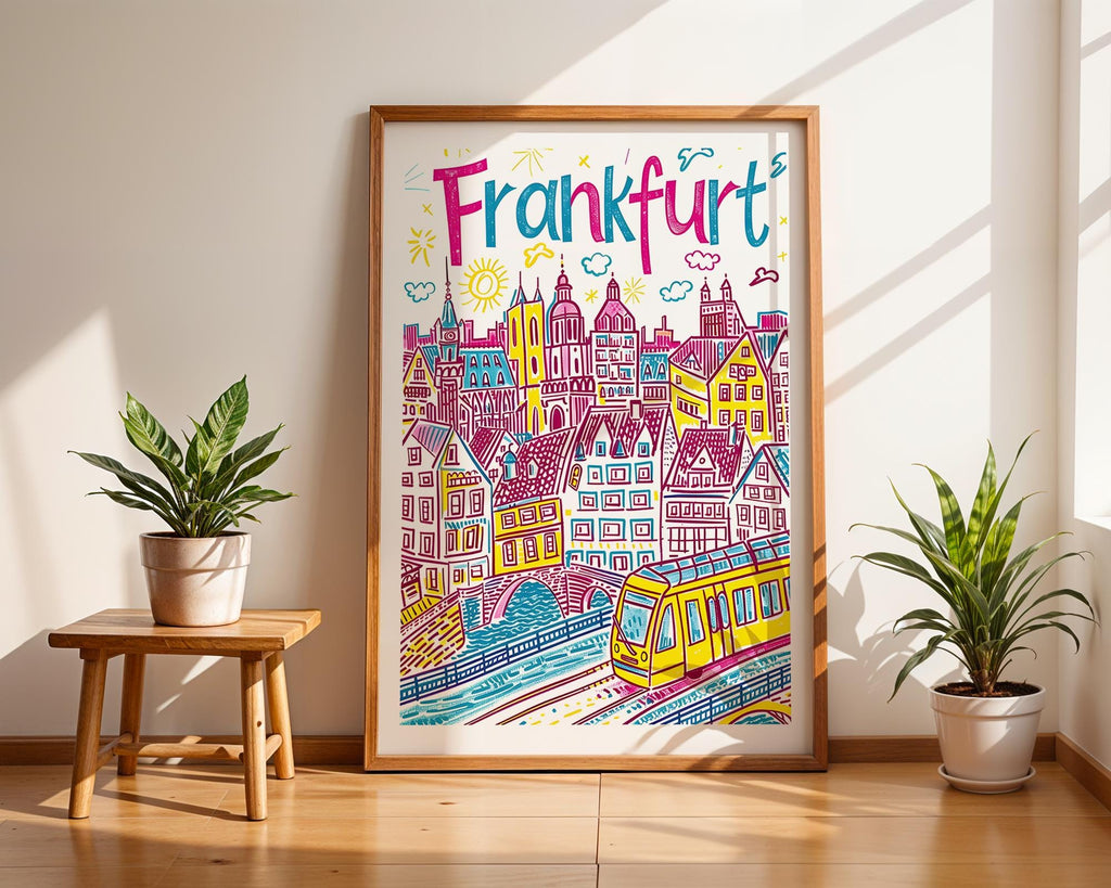 Frankfurt Germany Art Print | Colorful Cityscape Travel Poster wall art print, modern home decor, unframed artwork by Nomad & Nest