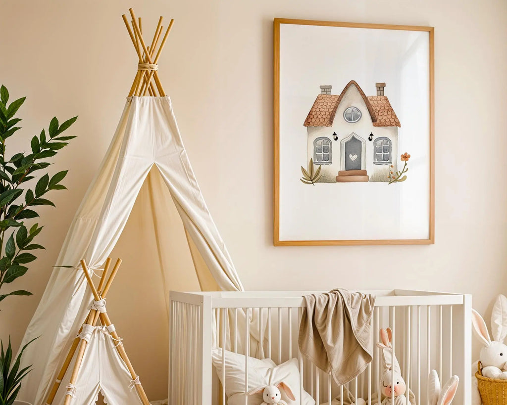 Playroom Ideas | Storybook House Nursery Wall Art Cottage Baby Print wall art print, modern home decor, unframed artwork by Nomad & Nest