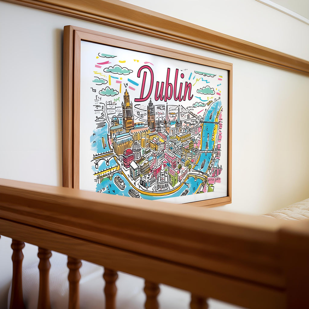 Dublin Ireland Cityscape Print | Colorful European Travel Poster wall art print, modern home decor, unframed artwork by Nomad & Nest