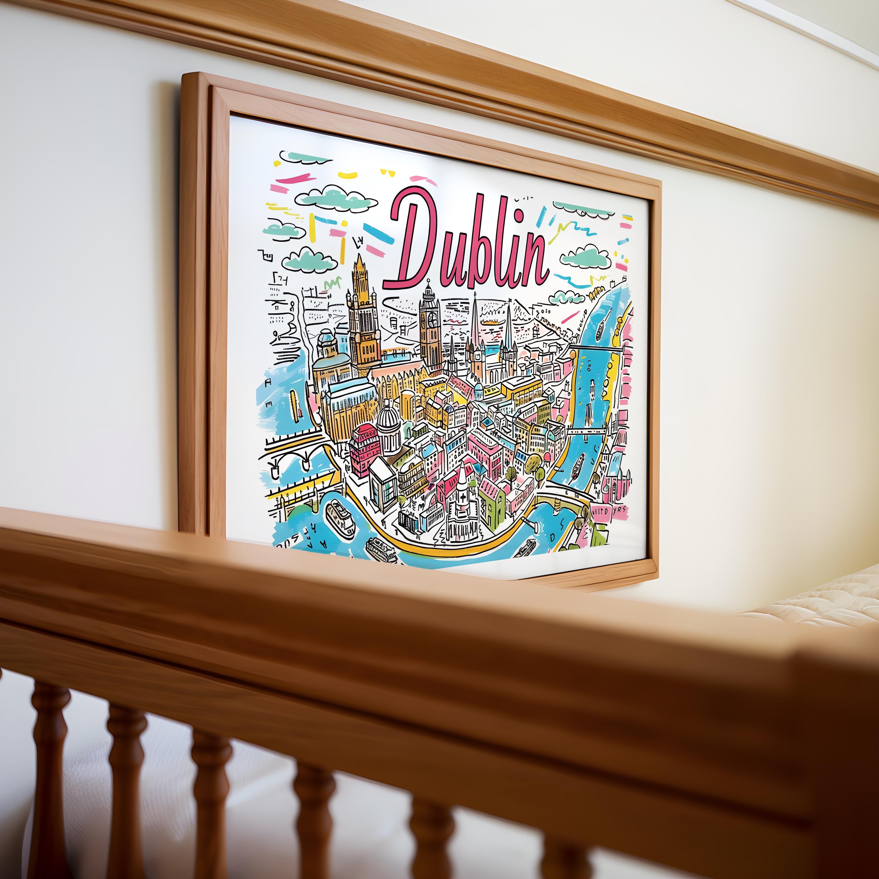 Dublin Ireland Cityscape Print | Colorful European Travel Poster wall art print, modern home decor, unframed artwork by Nomad & Nest