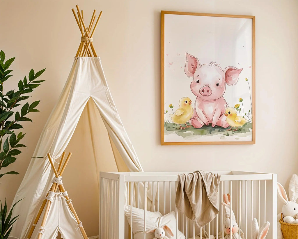 Playroom Ideas | Pig Nursery Wall Art | Farm Animal Baby Illustration wall art print, modern home decor, unframed artwork by Nomad & Nest