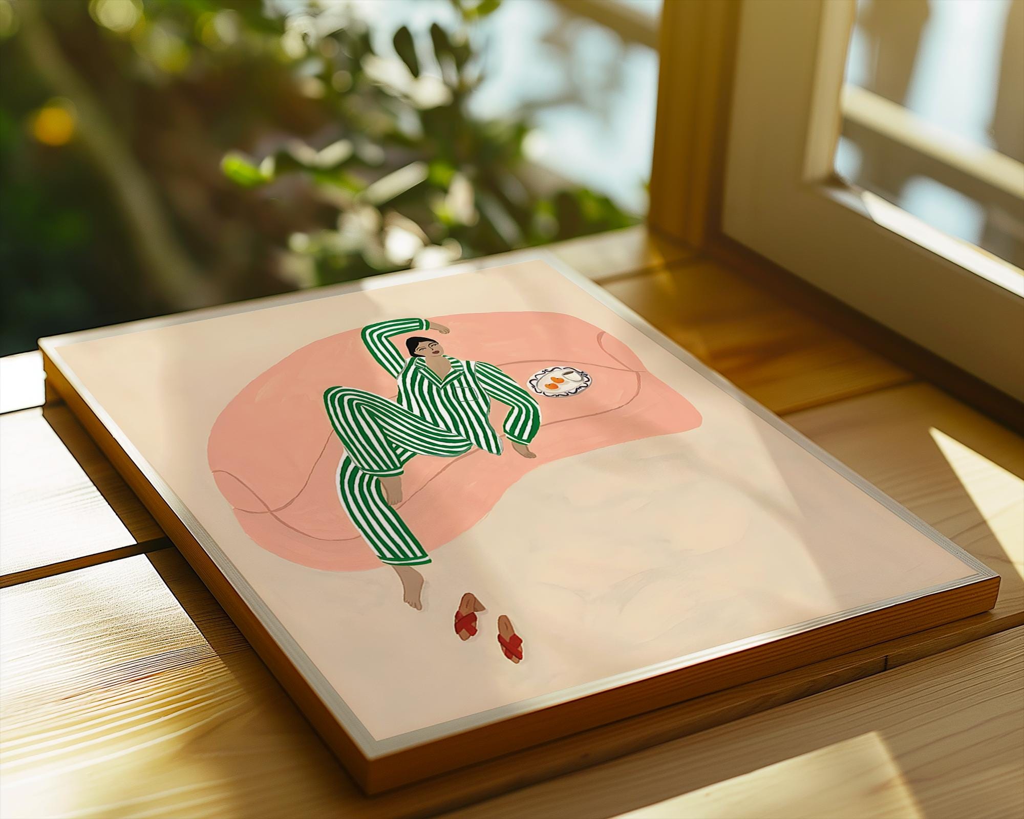 Woman in Pajamas Art Print | Minimalist Lounging Illustration wall art print, modern home decor, unframed artwork by Nomad & Nest