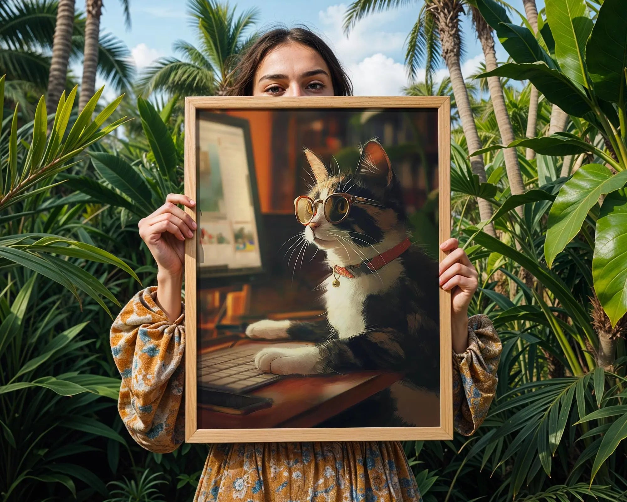Cat Office Art Print | Funny Feline in Glasses, Modern Home Decor wall art print, modern home decor, unframed artwork by Nomad & Nest