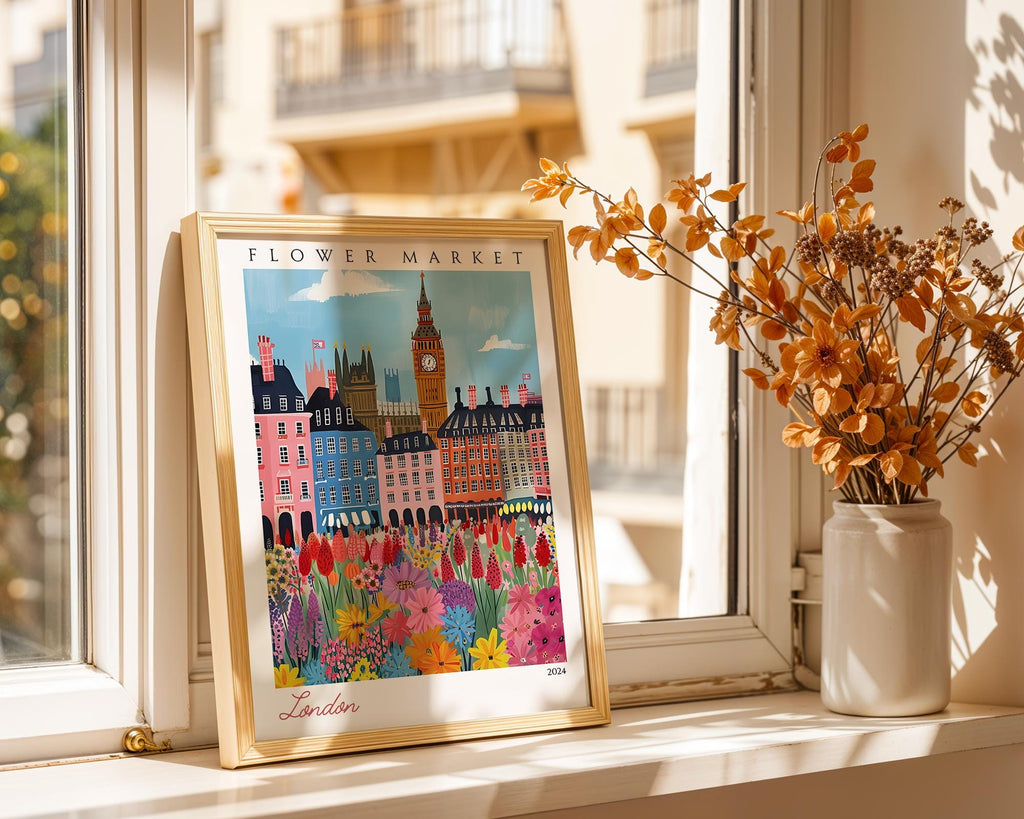 London Flower Market Print | Big Ben Travel Poster, Botanical Wall Art wall art print, modern home decor, unframed artwork by Nomad & Nest