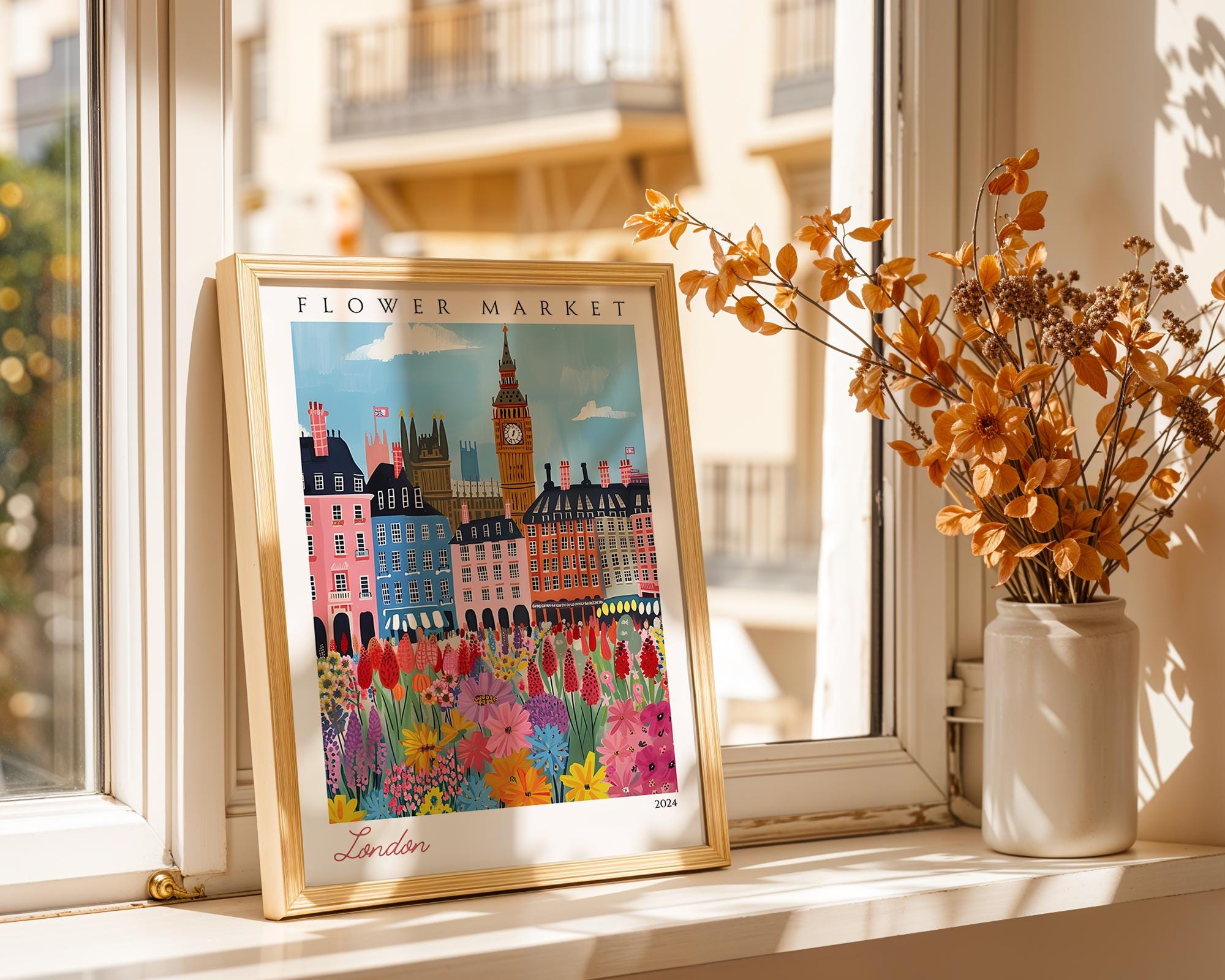 London Flower Market Print | Big Ben Travel Poster, Botanical Wall Art wall art print, modern home decor, unframed artwork by Nomad & Nest