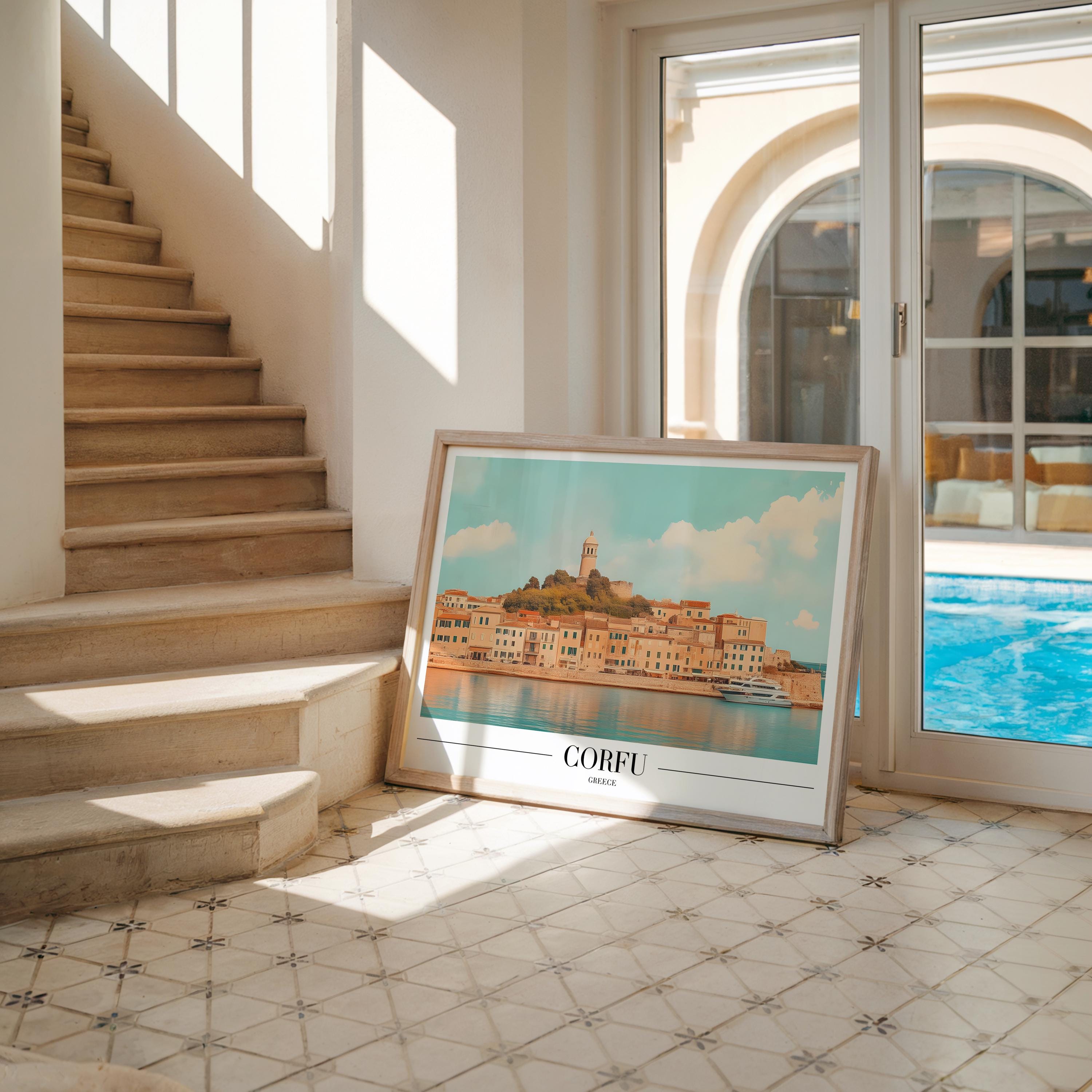Corfu Greece Travel Poster | Seaside Coastal Print wall art print, modern home decor, unframed artwork by Nomad & Nest
