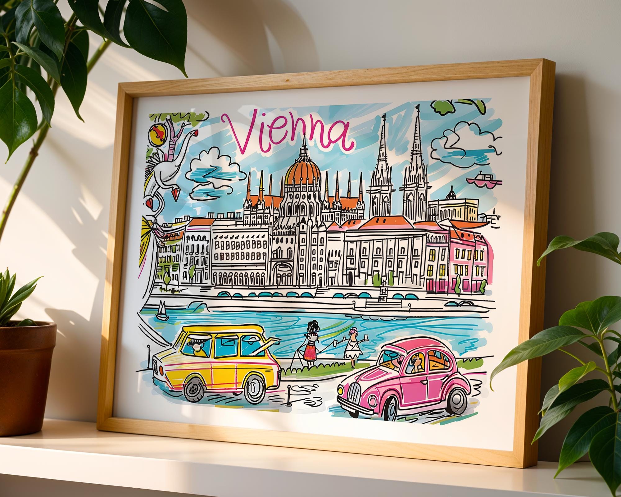 Vienna Austria Travel Poster | Colorful Cityscape Art Print wall art print, modern home decor, unframed artwork by Nomad & Nest