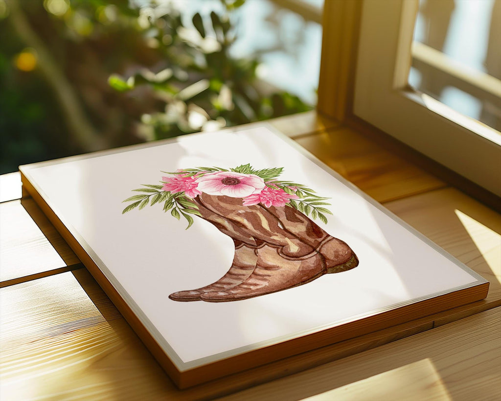 Floral Cowgirl Boot Print | Rustic Western Wall Art wall art print, modern home decor, unframed artwork by Nomad & Nest