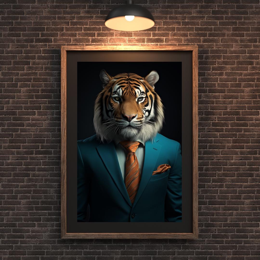 Embroidered Tiger Portrait - Whimsical Animal Wall Art wall art print, modern home decor, unframed artwork by Nomad & Nest