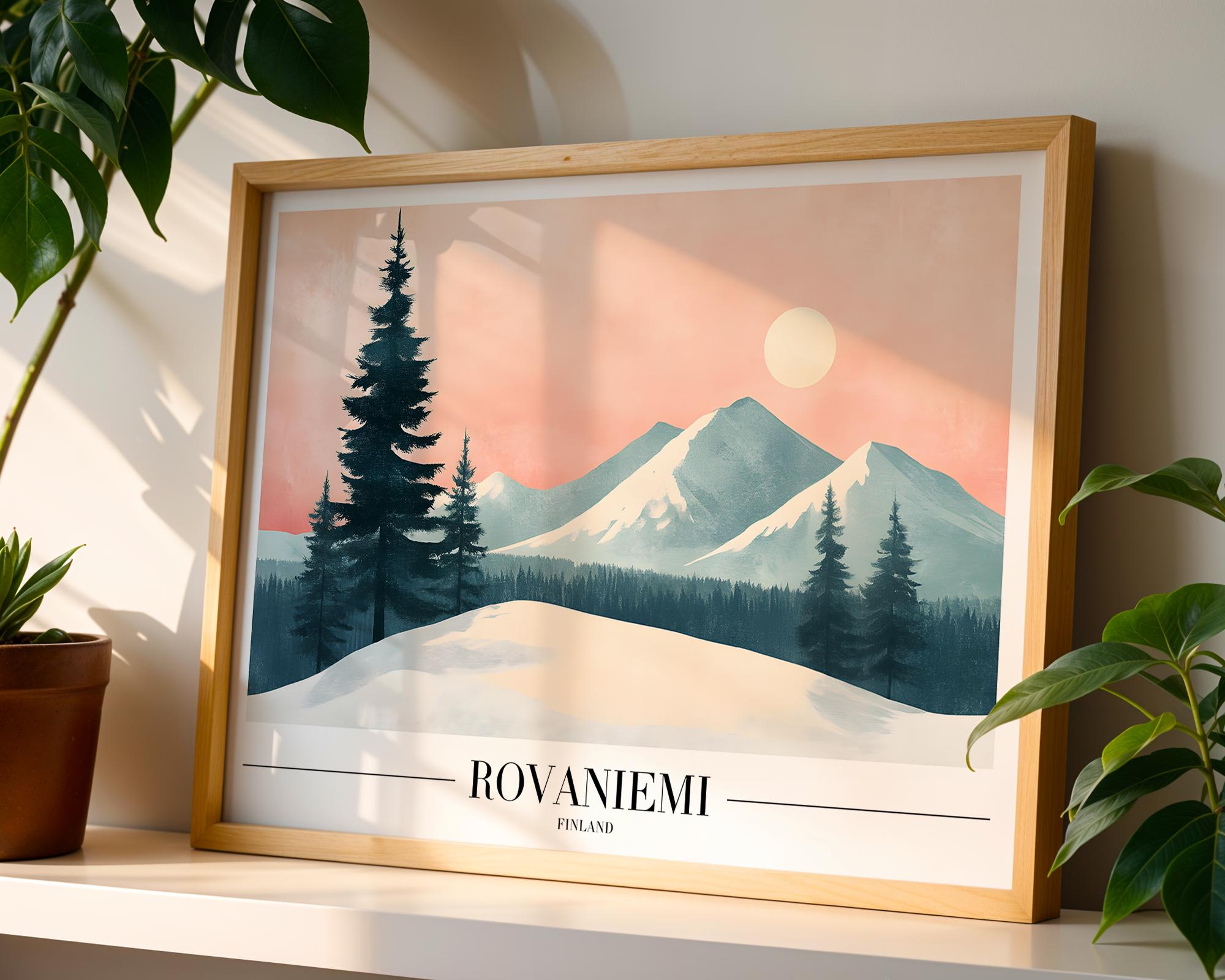 Rovaniemi Finland Travel Poster | Arctic Winter Landscape Art Print wall art print, modern home decor, unframed artwork by Nomad & Nest