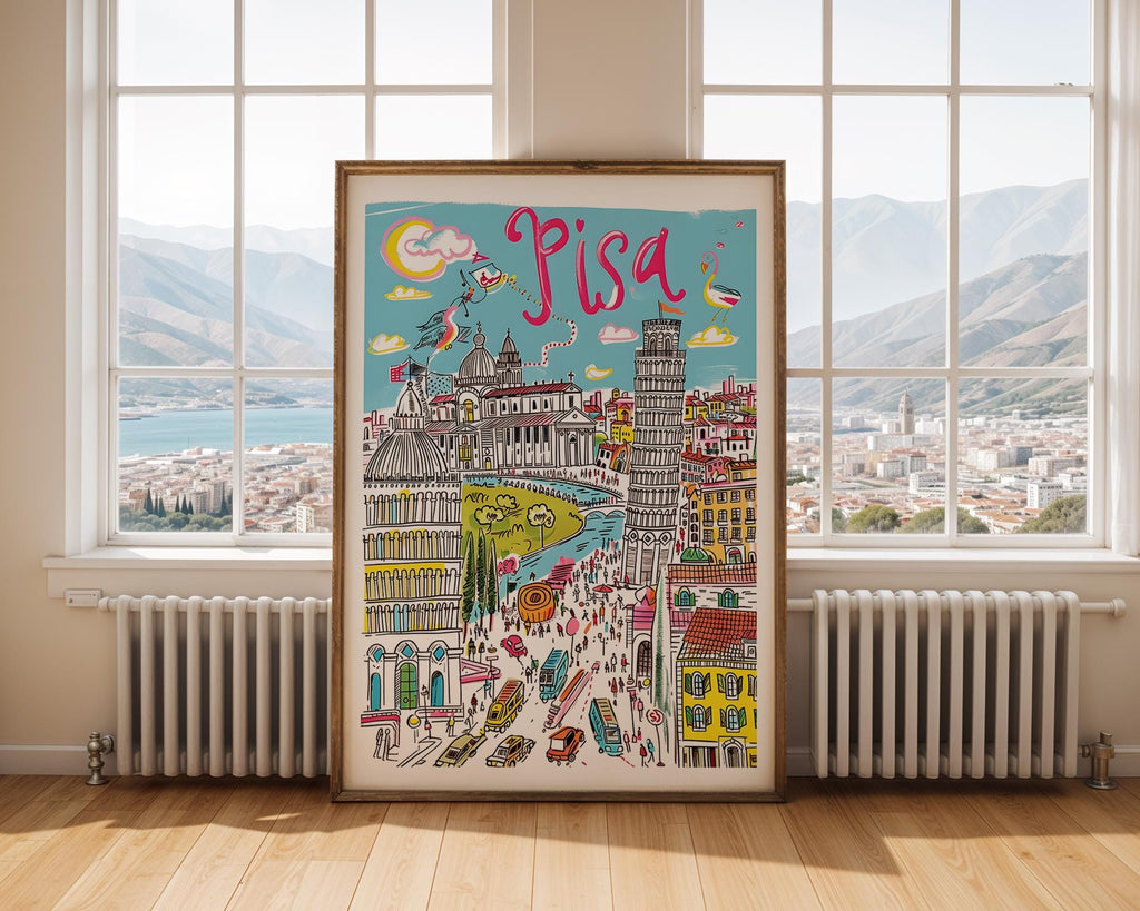 Leaning Tower of Pisa Print | Colorful Italian Cityscape Poster wall art print, modern home decor, unframed artwork by Nomad & Nest