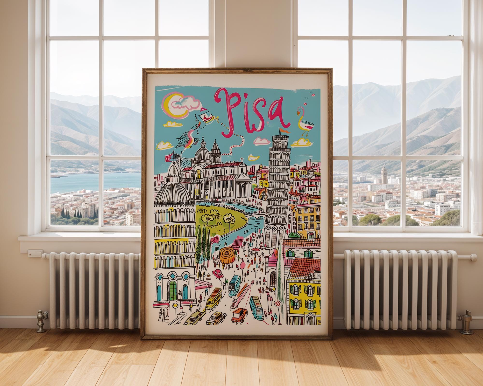 Leaning Tower of Pisa Print | Colorful Italian Cityscape Poster wall art print, modern home decor, unframed artwork by Nomad & Nest