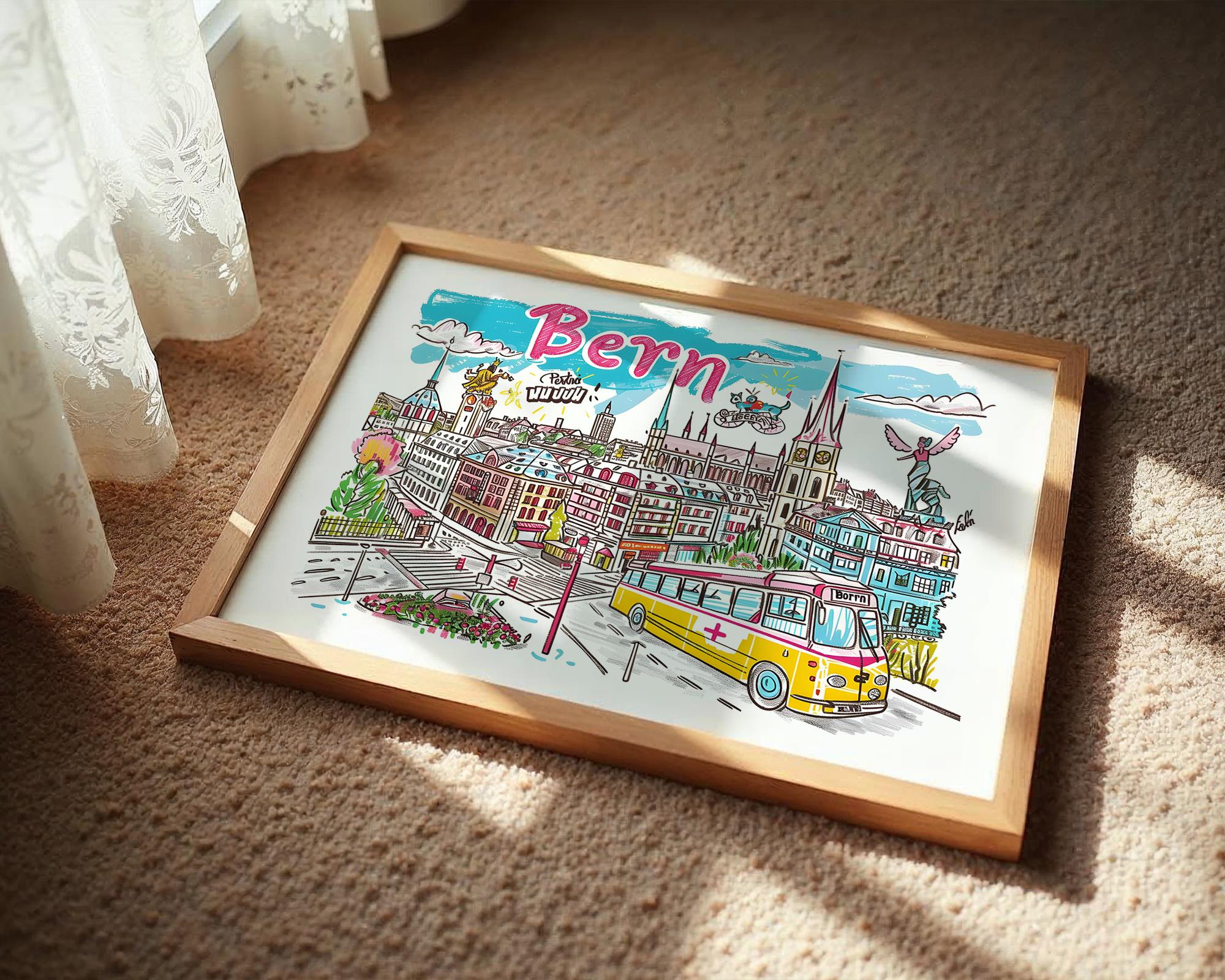 Bern Switzerland Poster | Colorful Swiss Cityscape Art Print wall art print, modern home decor, unframed artwork by Nomad & Nest