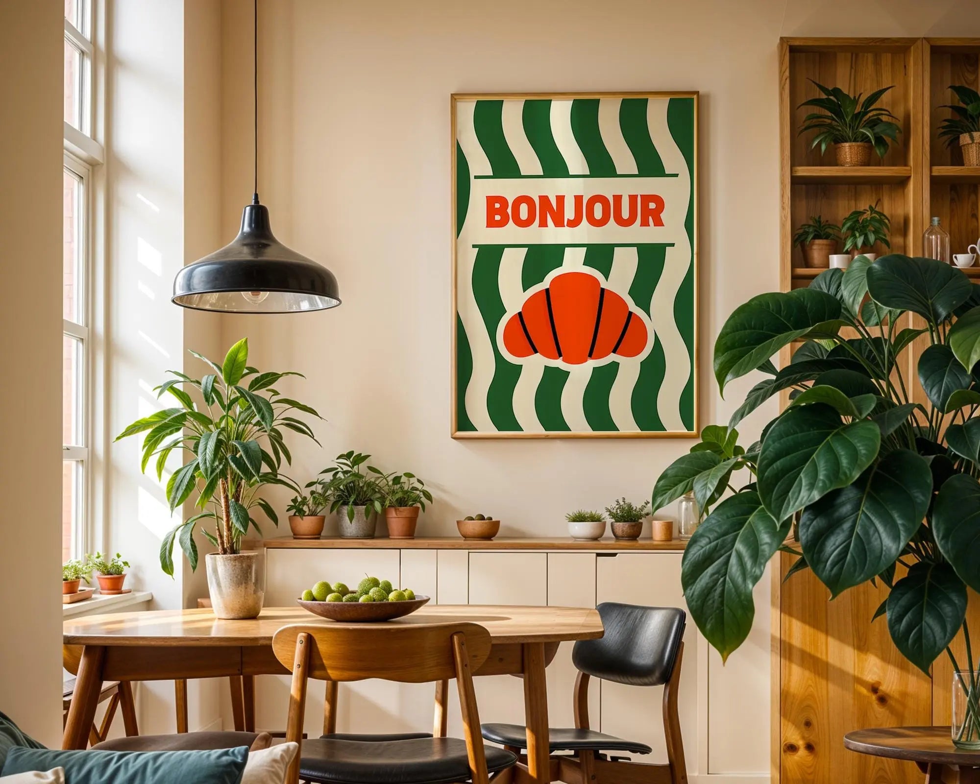 Positive Emotion | Bonjour Croissant | French Café Wall Art | Retro Kitchen Typography Print wall art print, modern home decor, unframed artwork by Nomad & Nest