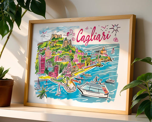 Cagliari Sardinia Art Print | Colorful Italian Island Travel Poster wall art print, modern home decor, unframed artwork by Nomad & Nest
